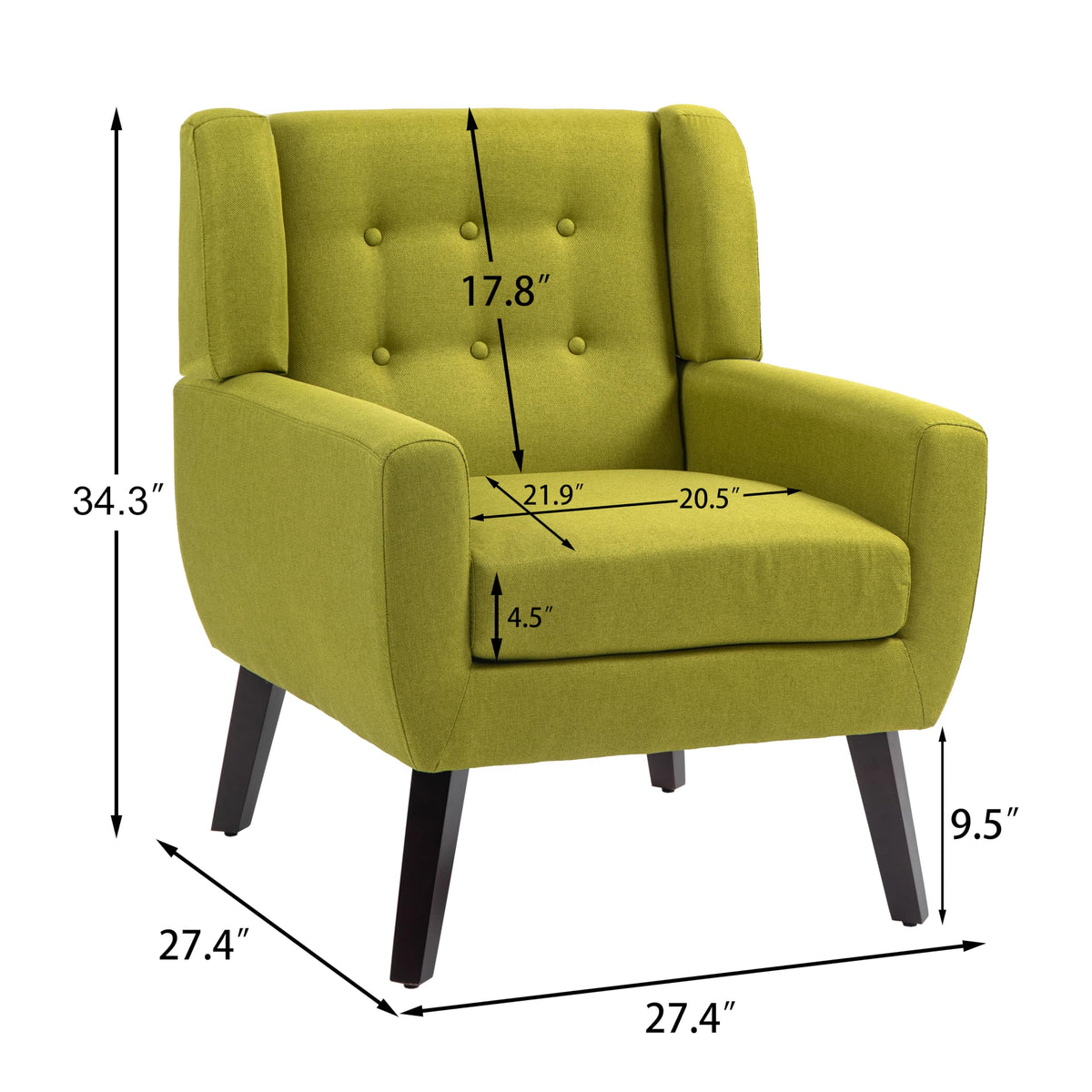 Green Fabric Accent Chairs Set of 2 D8196