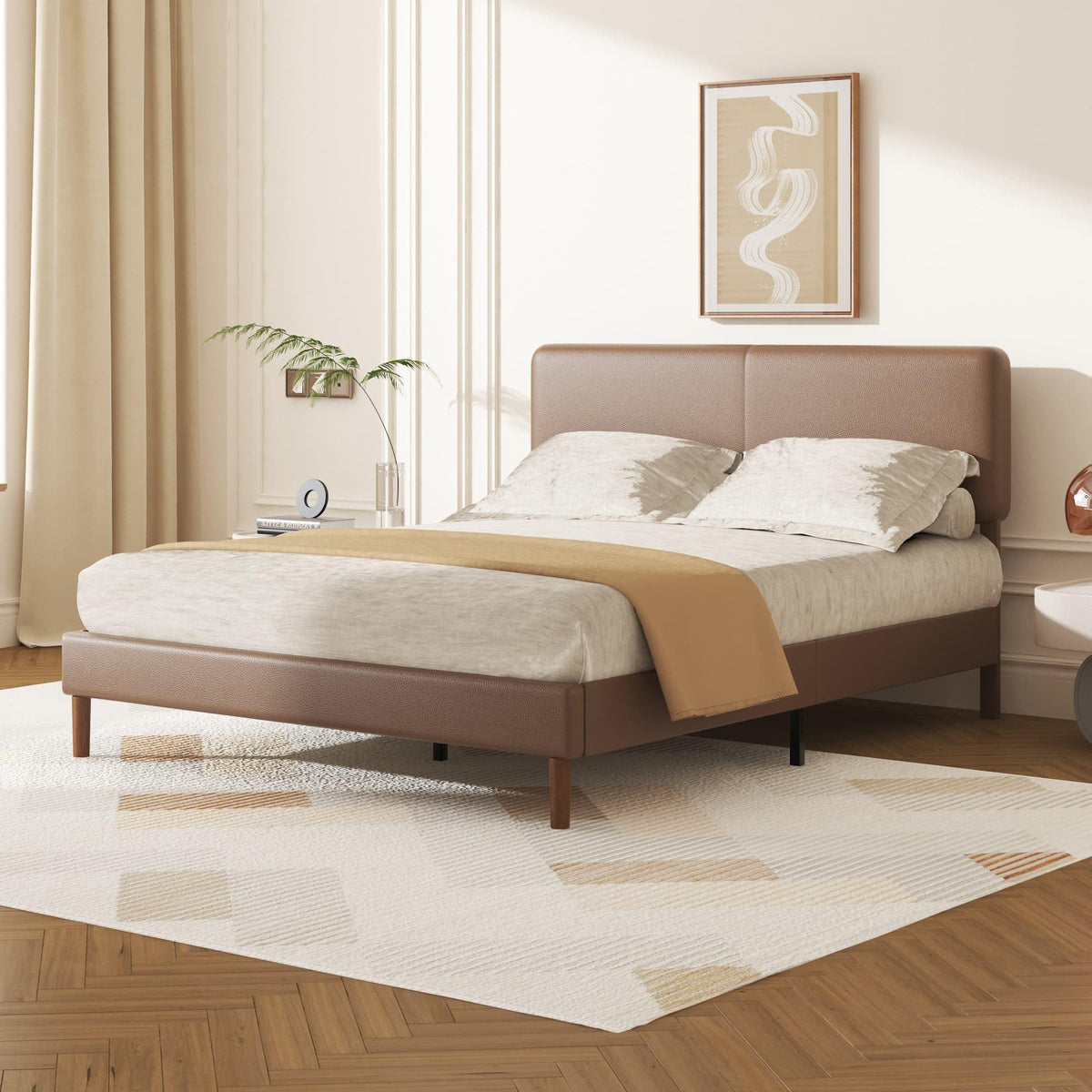 Minimalist Leather Bed Frame with Adjustable Headboard I9295