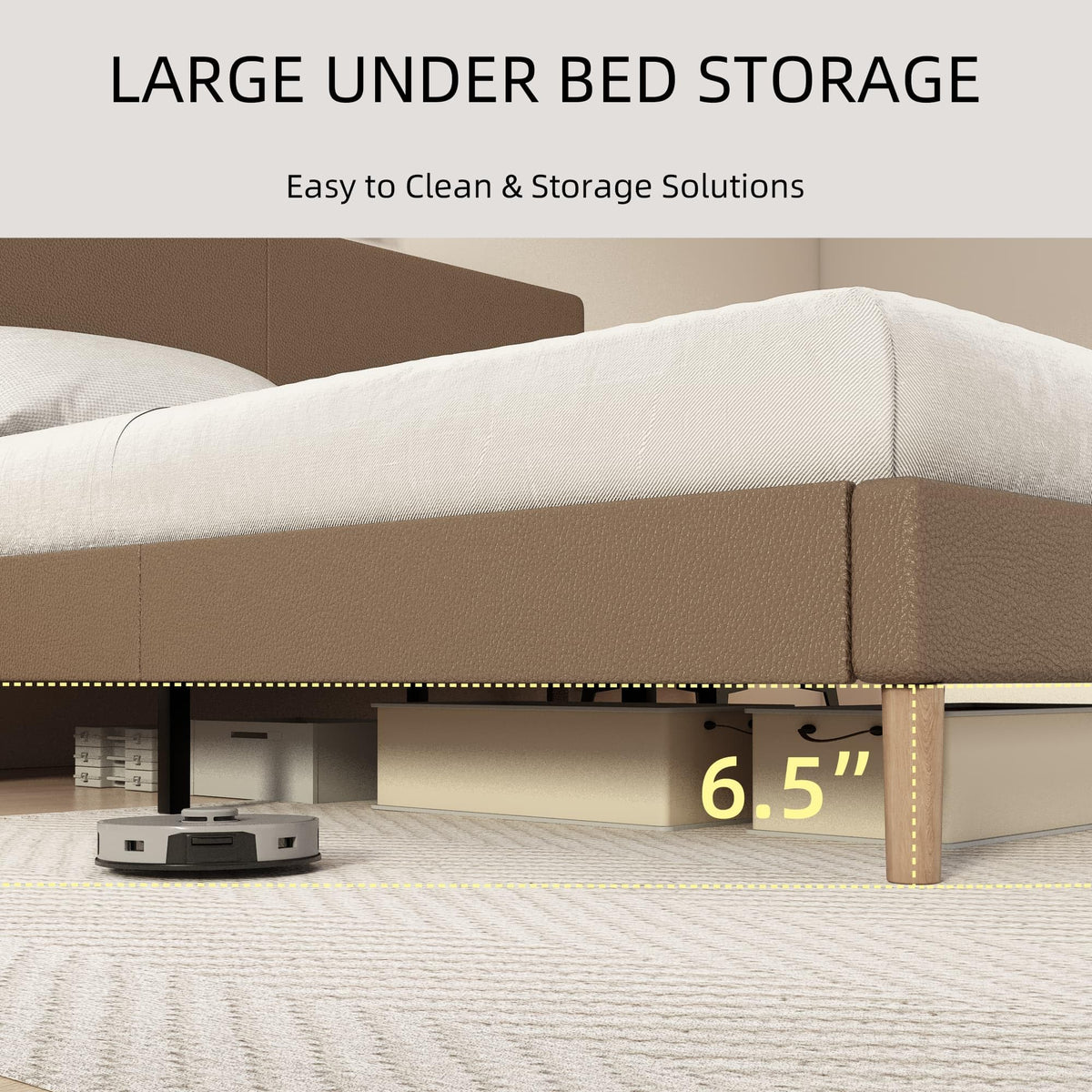 Minimalist Leather Bed Frame with Adjustable Headboard I9295
