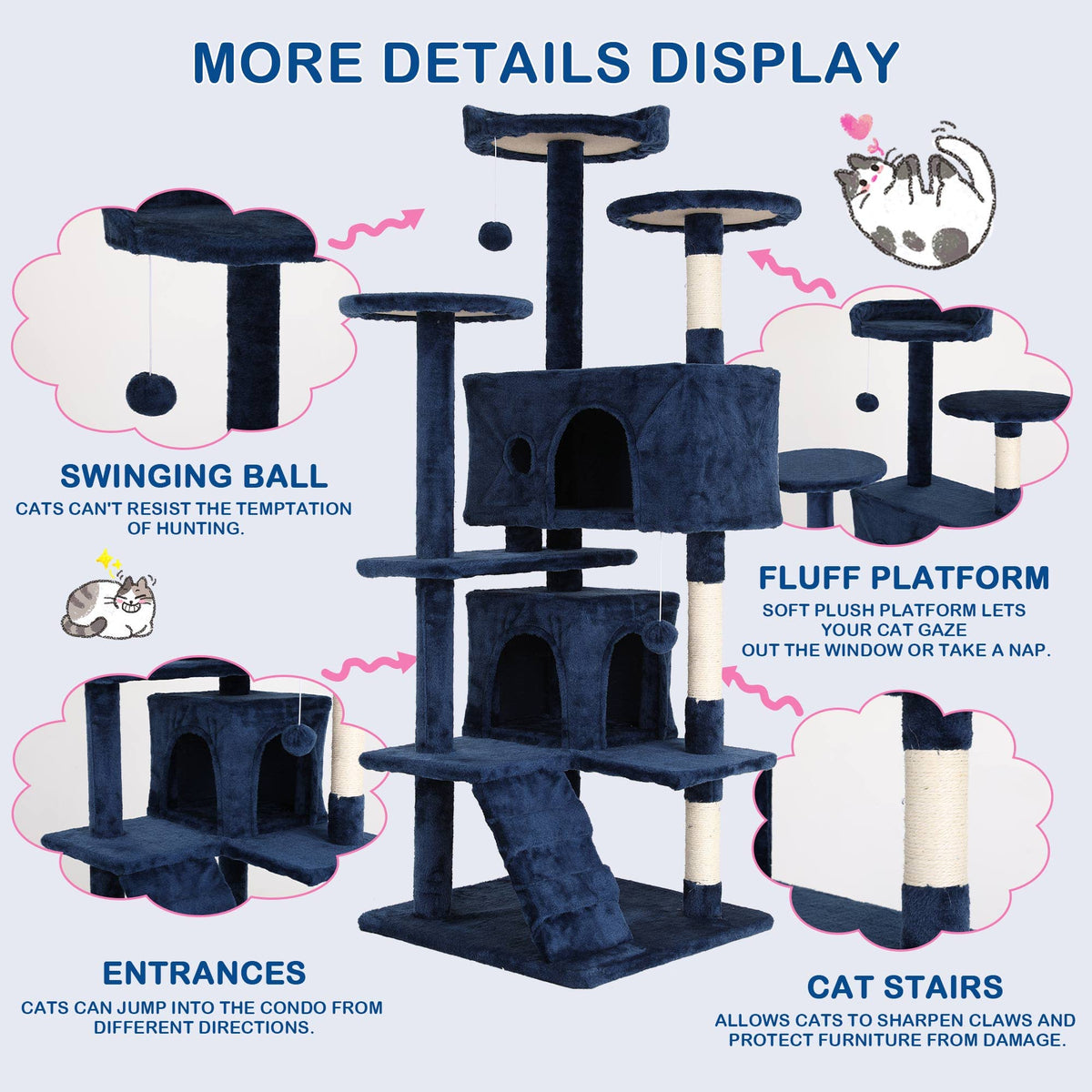 Tall Indoor Cat Condo Tower with Scratching Post W390