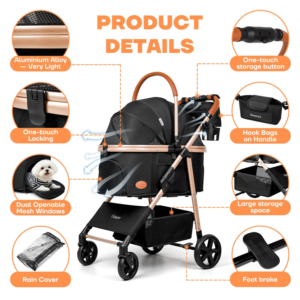 Black 3-in-1 Pet Stroller G832