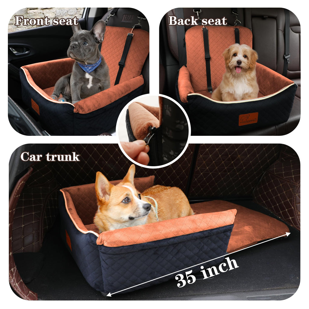 Dog Car Seat Bed 2 in 1 Memory Foam Removable Washable F3509