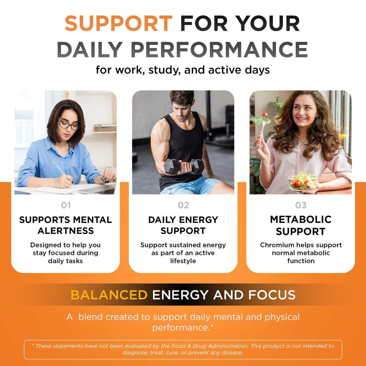 Natural Energy & Focus Supplement with Panax Ginseng, Guarana Extract & Chromium Picolinate, 60 Caps G367156