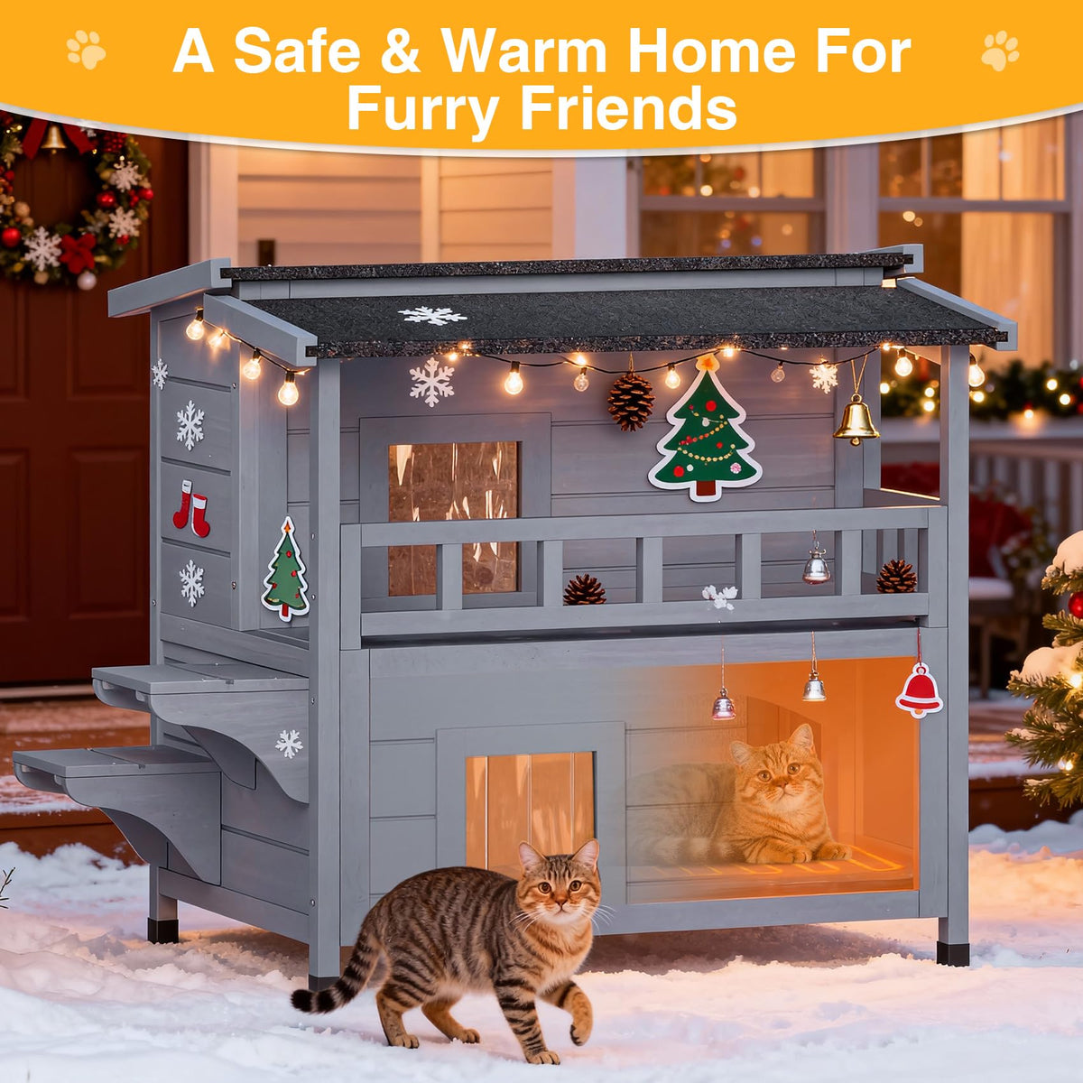 Wooden Heated 2-Story Cat House D778