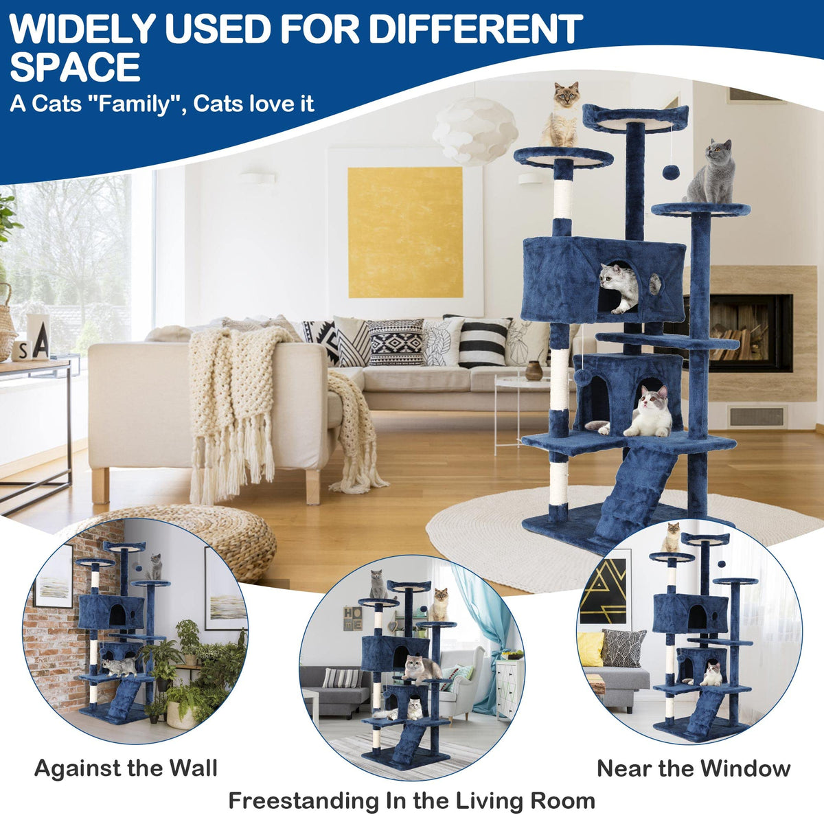 Tall Indoor Cat Condo Tower with Scratching Post W390