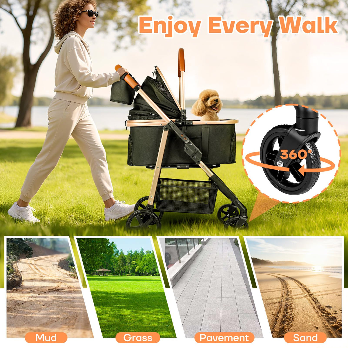 Black 3-in-1 Pet Stroller G832