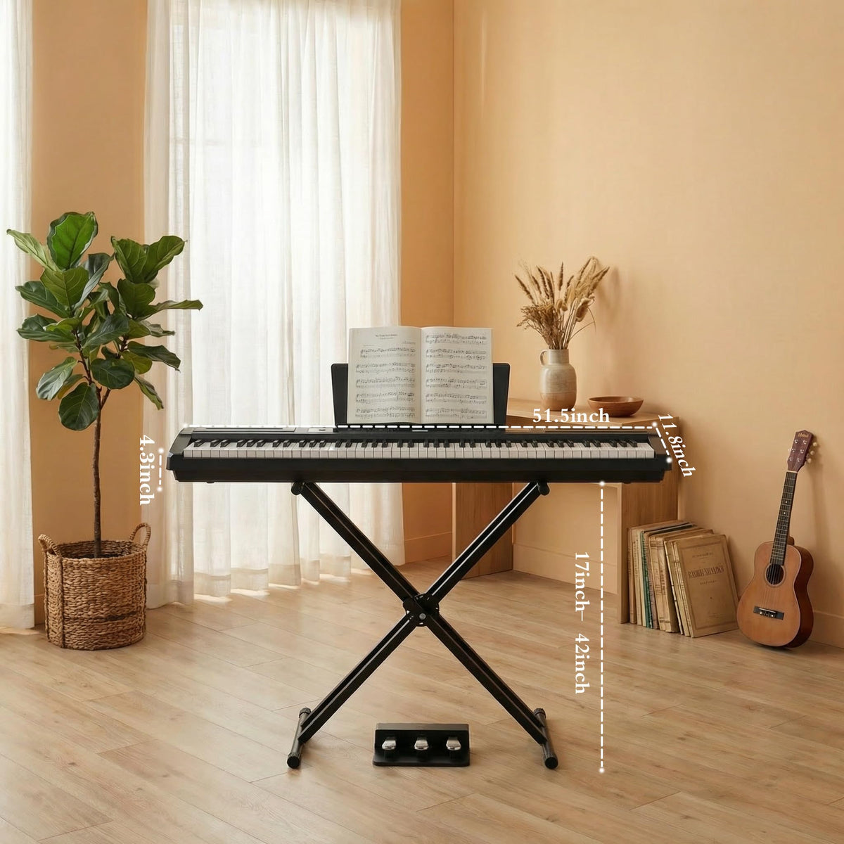 88 Key Weighted Hammer Action Digital Piano with Stand and 3 Pedal Unit F39725