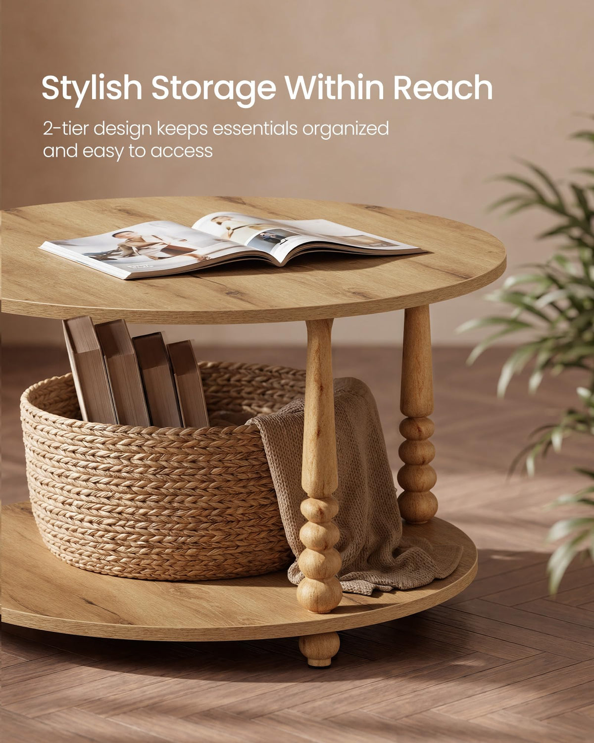 2-Tier Round Coffee Table with Storage W841