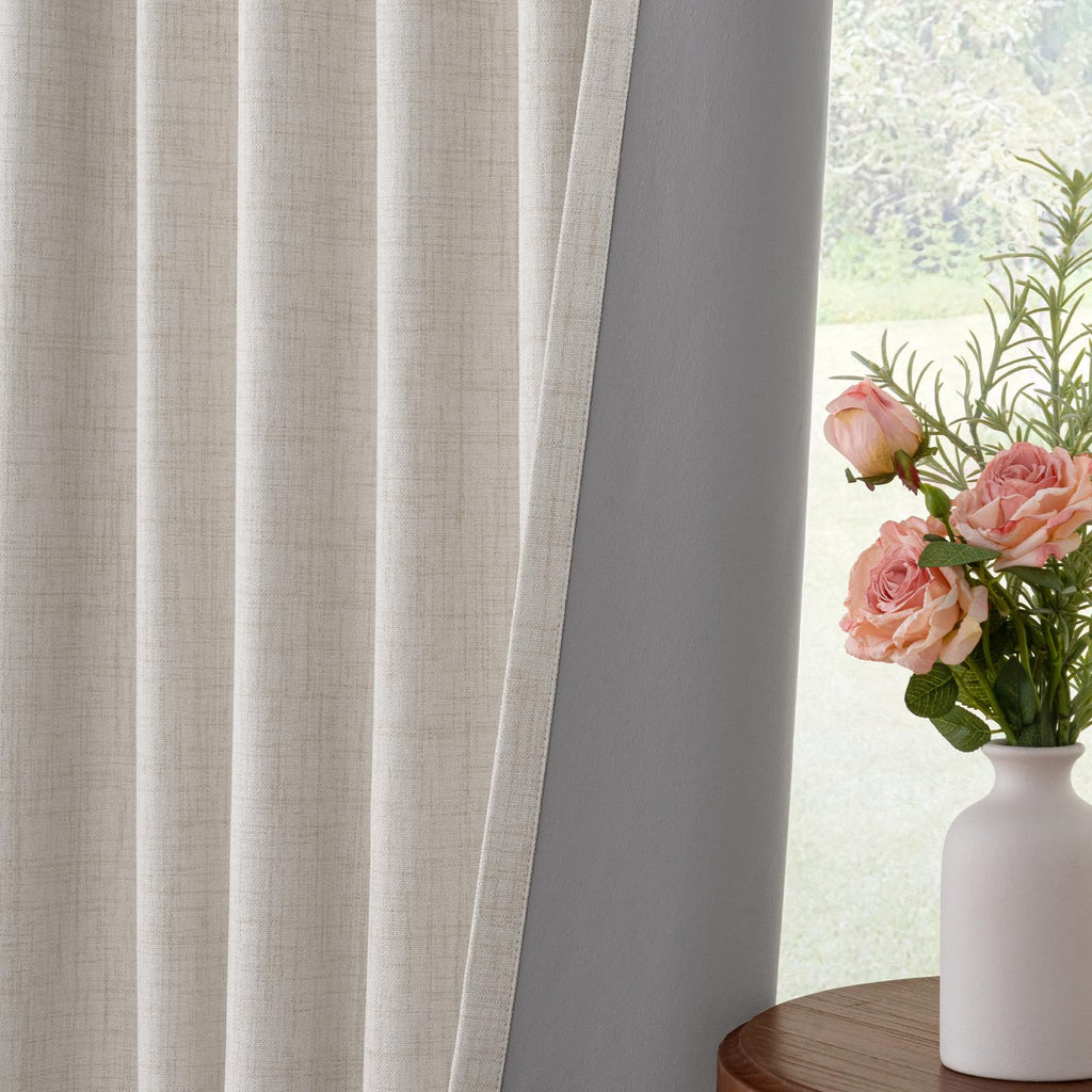 Linen Textured 100% Blackout Sliding Door Curtains 102x84 Beige G7437