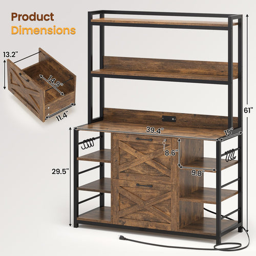 2 Drawer File Cabinet with Lock and Open Storage Shelves, Rustic Brown Y146