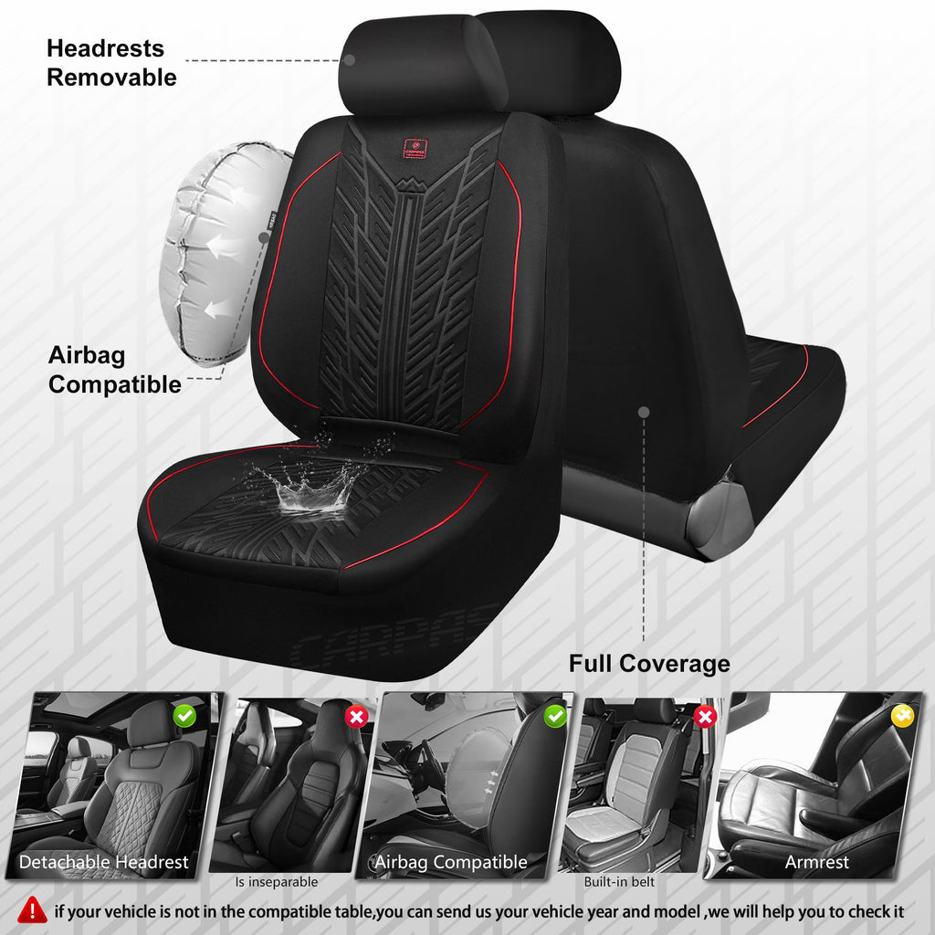 Waterproof Neoprene Car Seat Covers Full Set 5 Seats Black Red T486