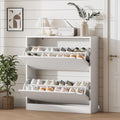 White 2 Flip Drawer Wood Shoe Storage Cabinet Z548