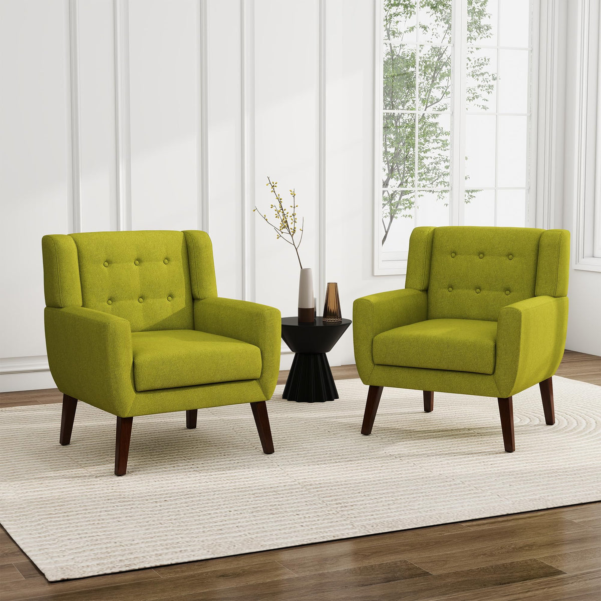 Green Fabric Accent Chairs Set of 2 D8196