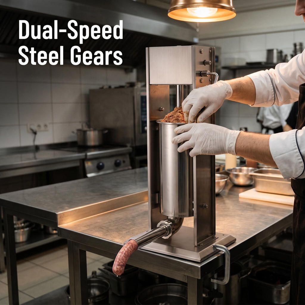 Stainless Steel Dual Speed 15lb/7L Sausage Stuffer with 4 Nozzles R779