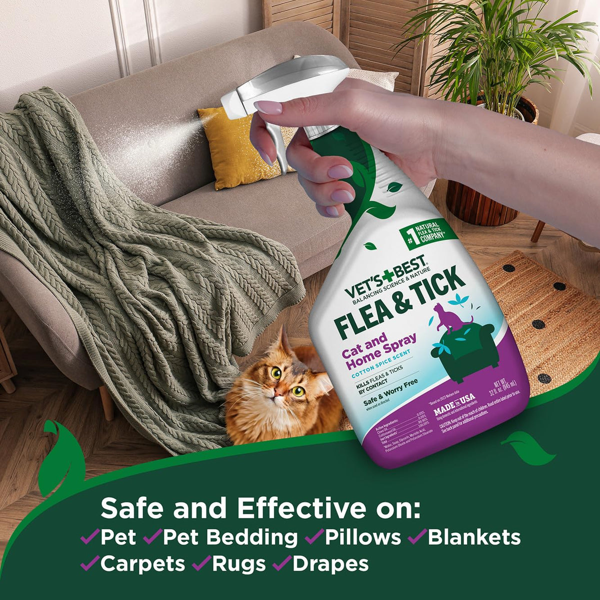 Flea & Tick Indoor Home Spray for Cats 32 oz L95760