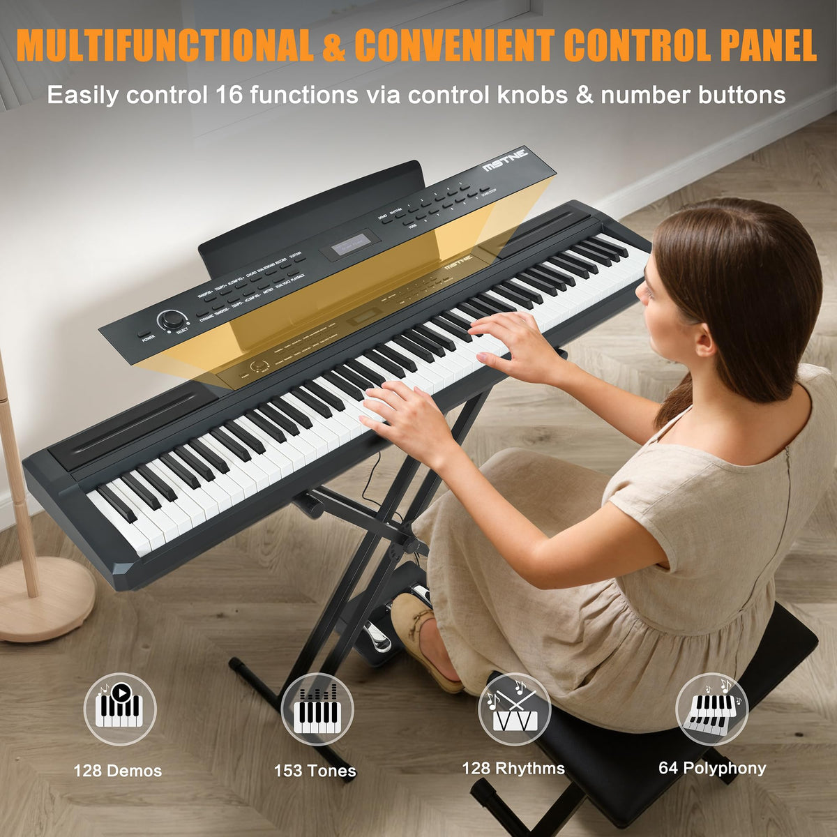 88 Key Weighted Hammer Action Digital Piano with Stand and 3 Pedal Unit F39725