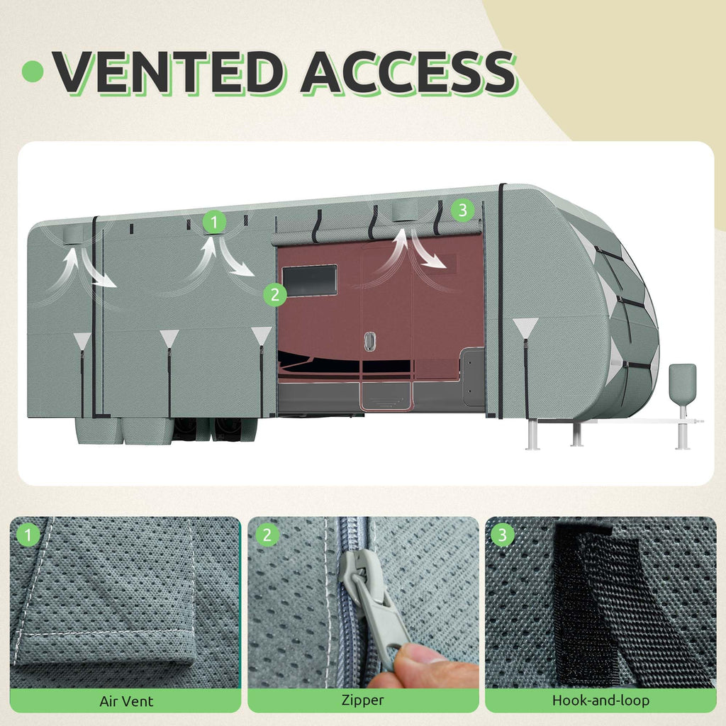 24-27FT Waterproof 7-Layer Camper Cover with Tongue Jack Cover, Tire Covers, Gutter Covers W6152