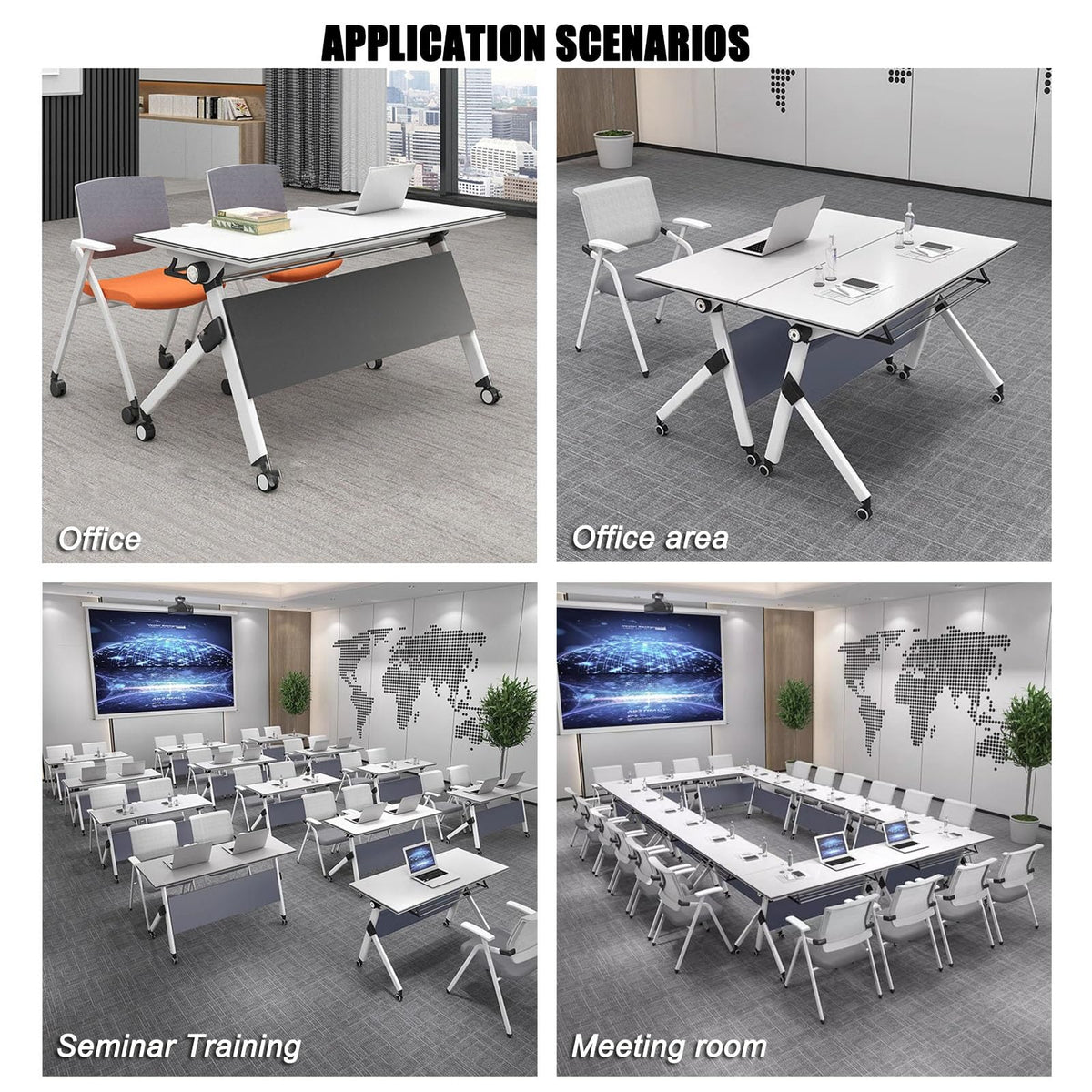 Portable Folding Conference Table with Storage and Wheels I26751