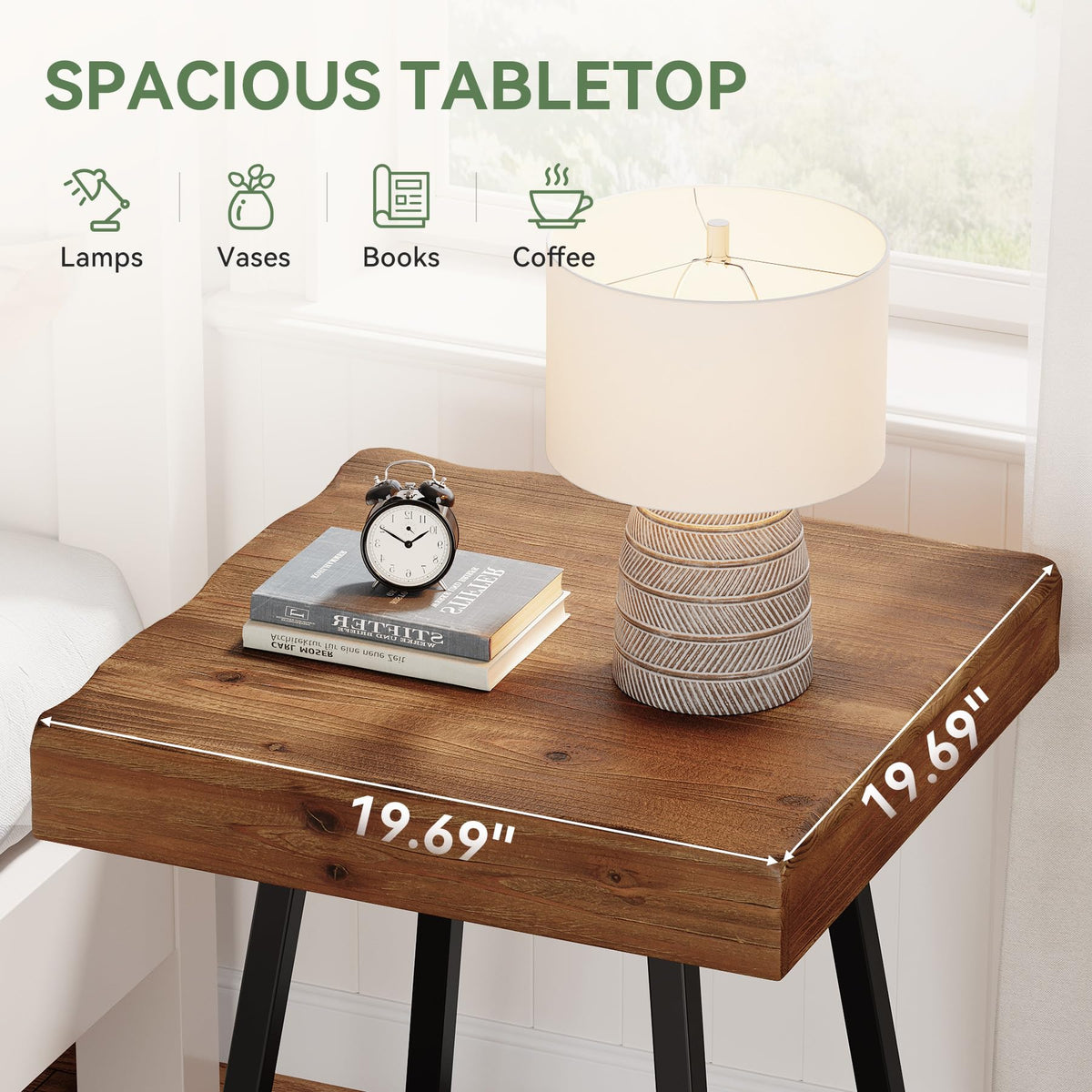 Solid Wood Nightstand with Metal Frame E50647