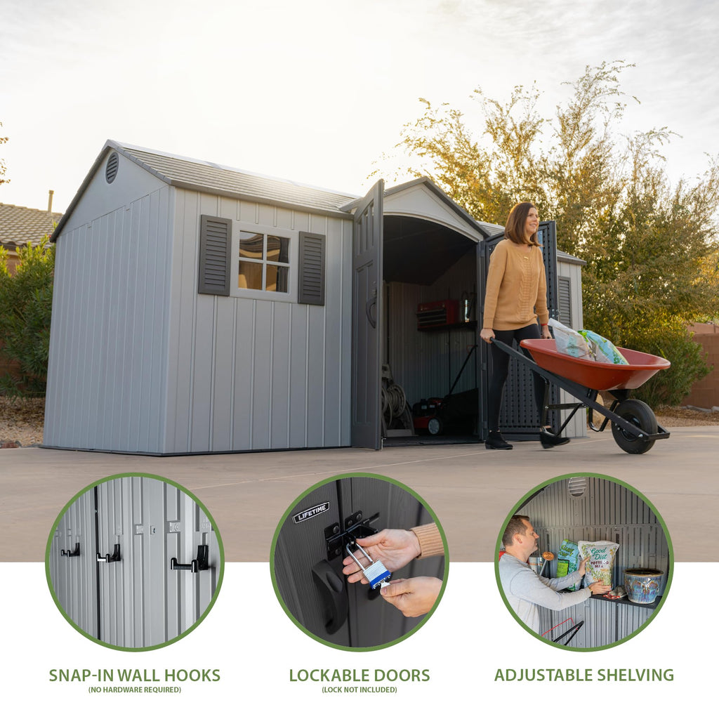 15x8 Ft Gray Resin Outdoor Storage Shed with Lockable Doors Z218