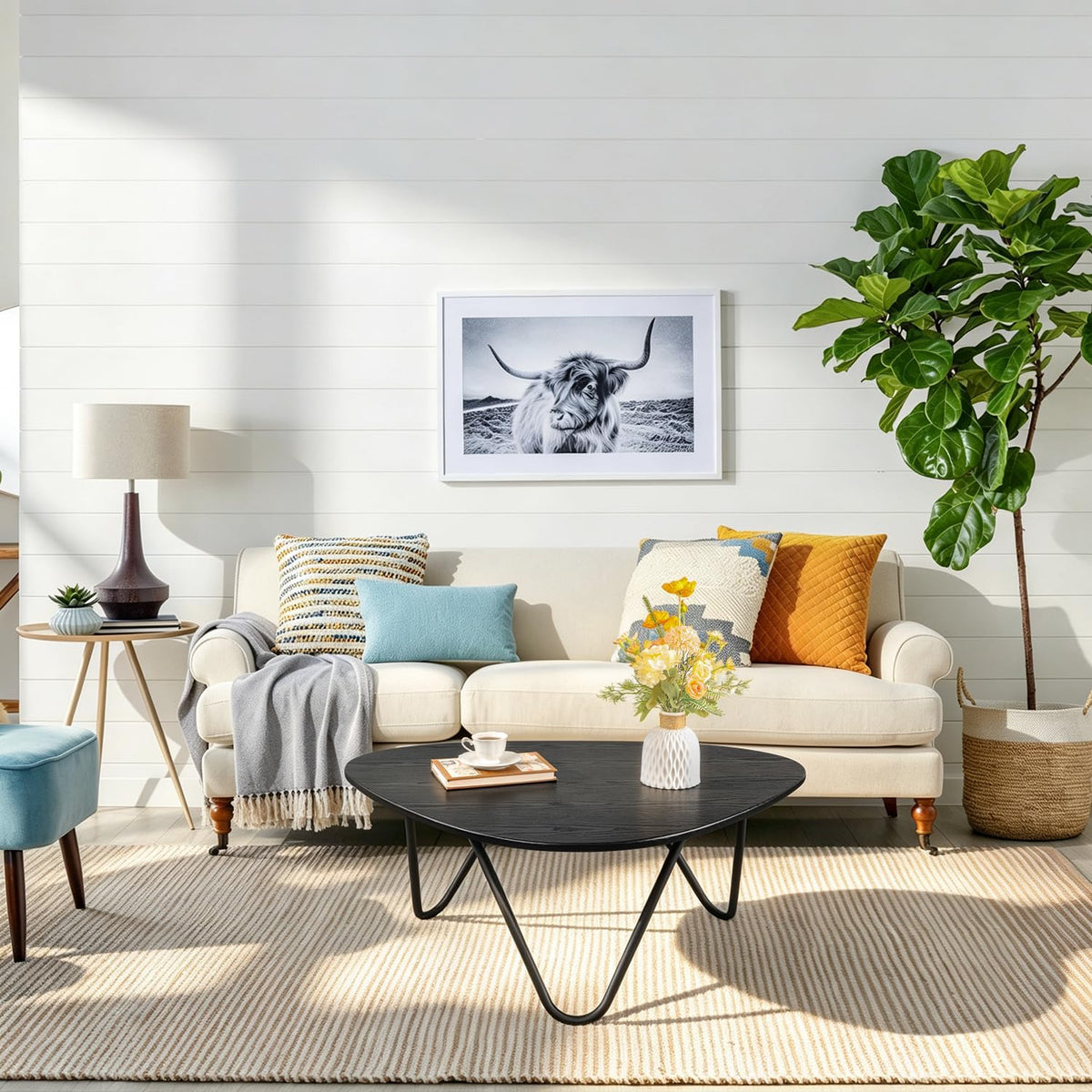 Black Wood Coffee Table with Metal Base V10161