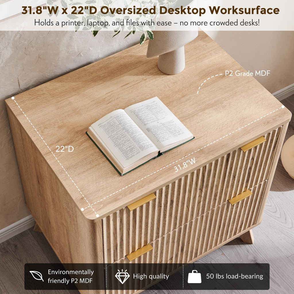 31.8-Inch Fluted 2 Drawer Lateral File Cabinet V192394