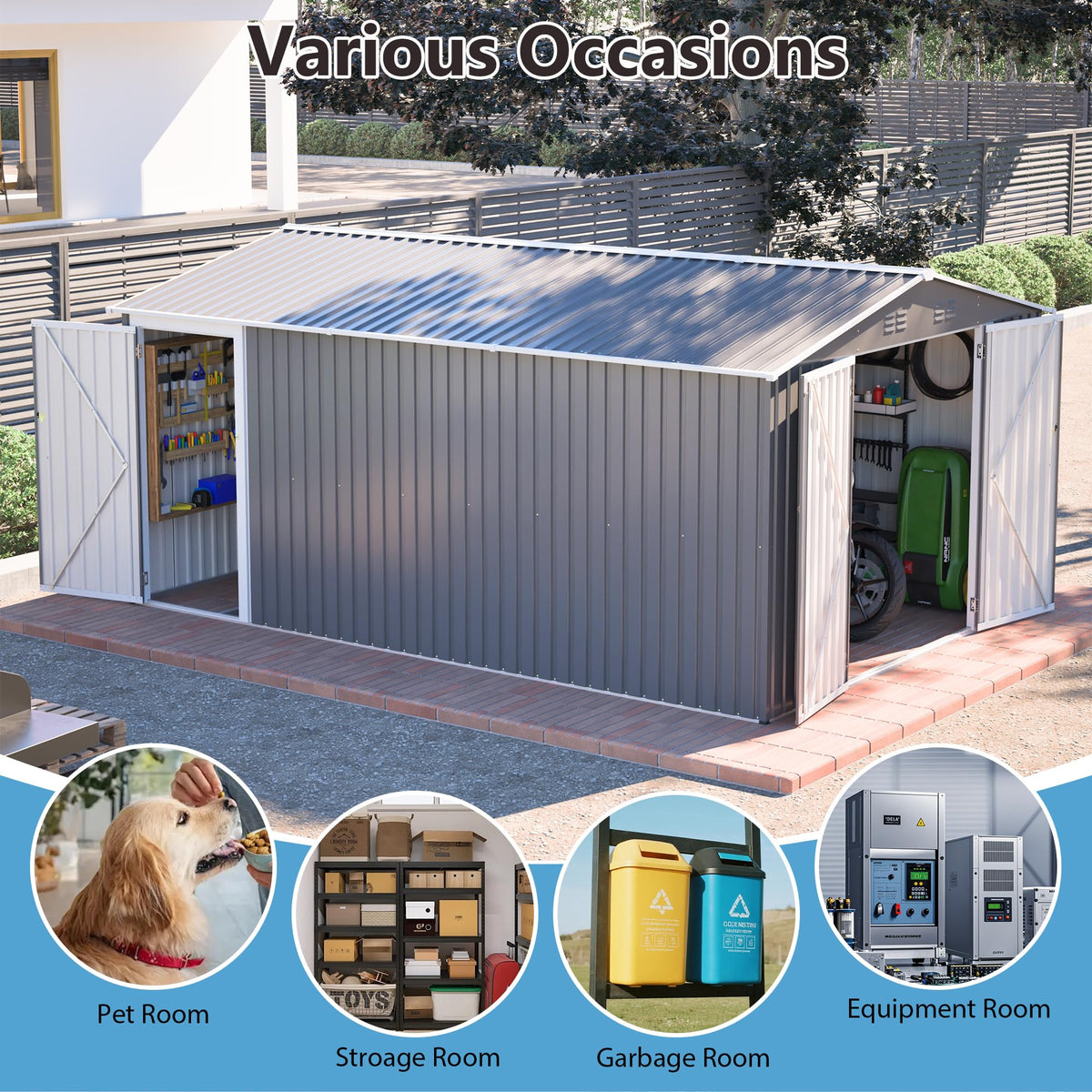10x14 FT Light Gray Metal Storage Shed S39078