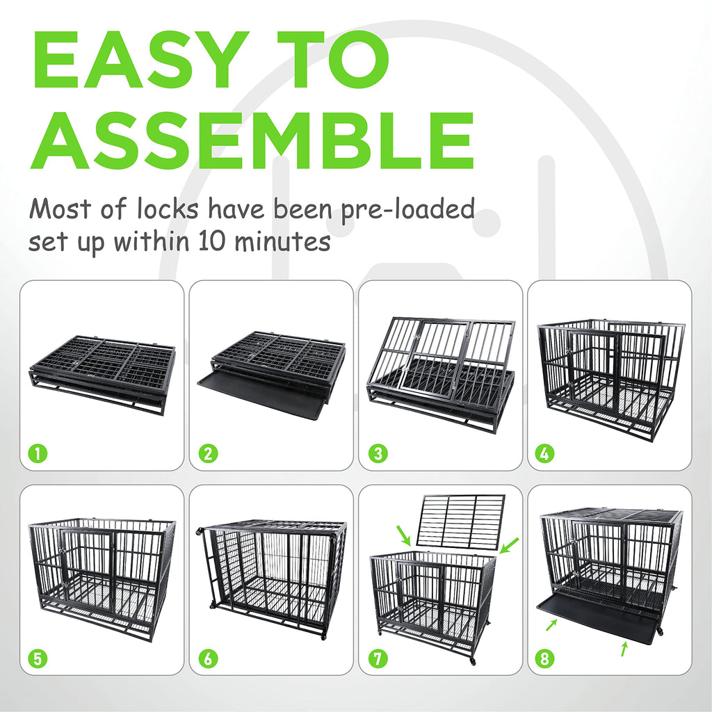42 inch Heavy Duty Metal Dog Cage with Double Doors & Lockable Wheels V32254