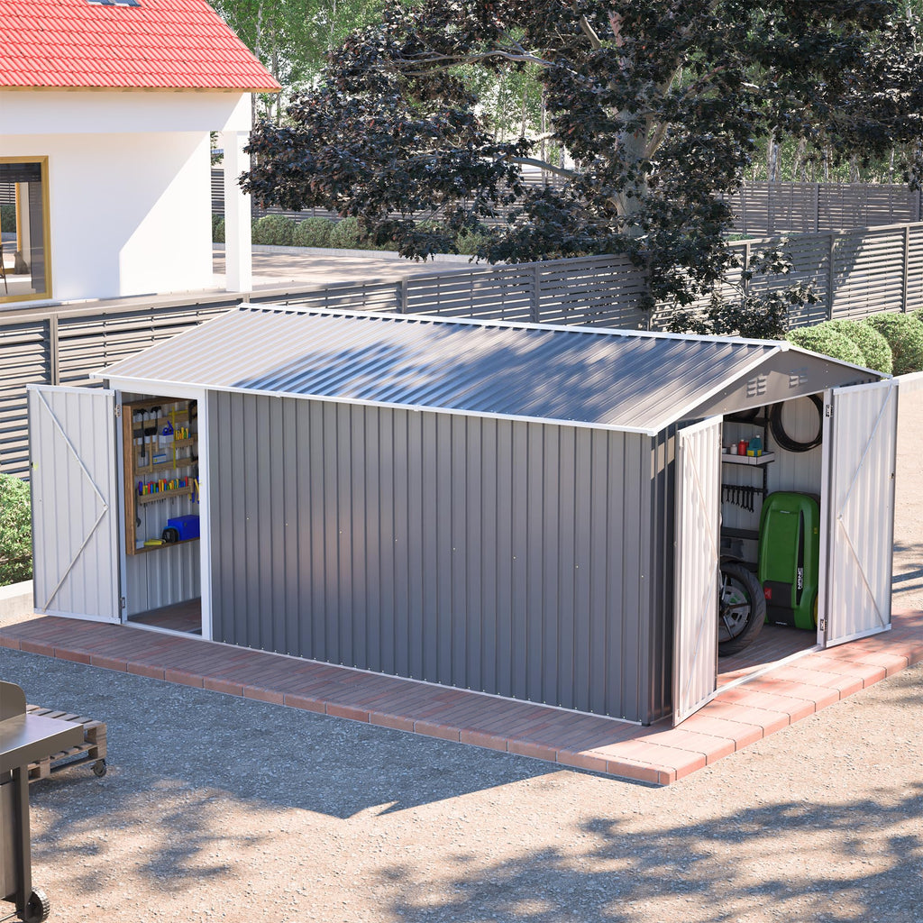 10x14 FT Light Gray Metal Storage Shed S39078
