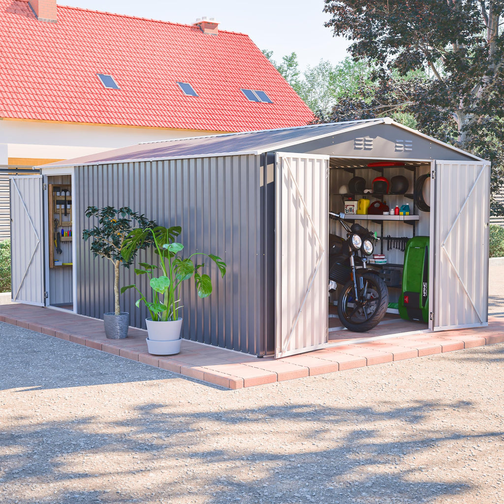 10x14 FT Light Gray Metal Storage Shed S39078