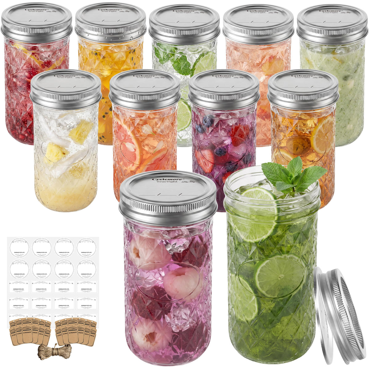 12 Pack 12oz Regular Mouth Glass Jars With Lids L74279