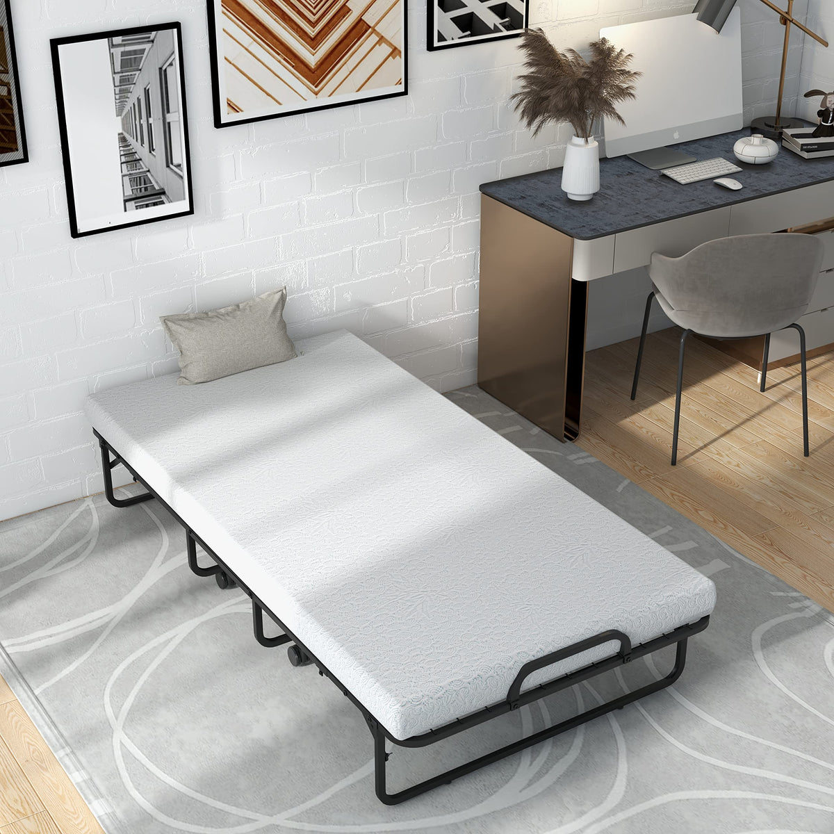 Folding Twin Size Portable Bed with 4” Memory Foam Mattress B8481