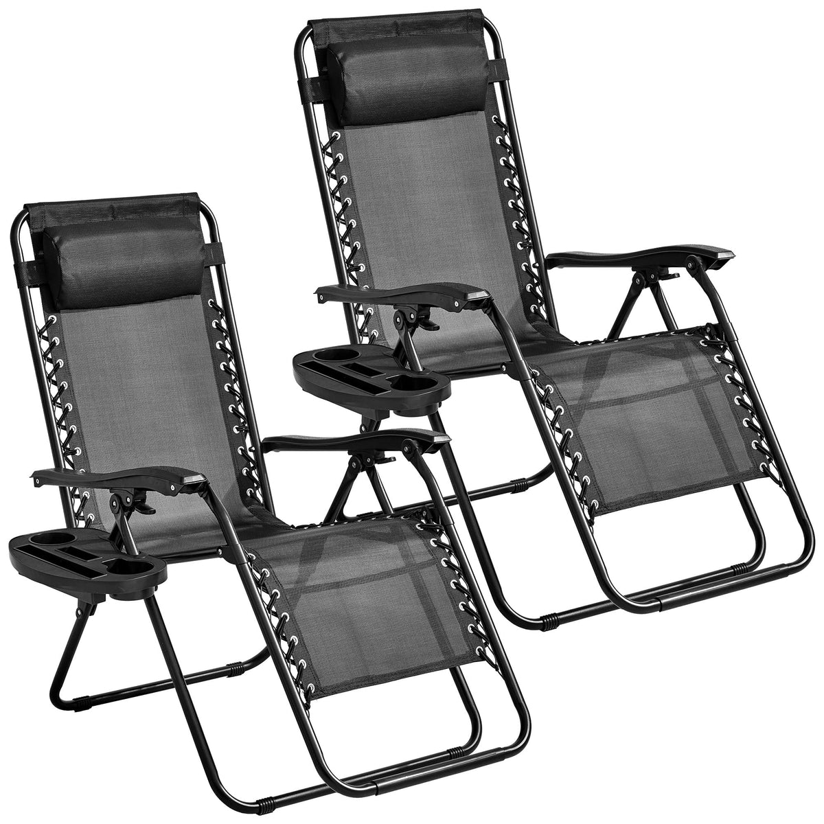 Black Set of 2 Zero Gravity Chairs with Cup Holder Tray U849065