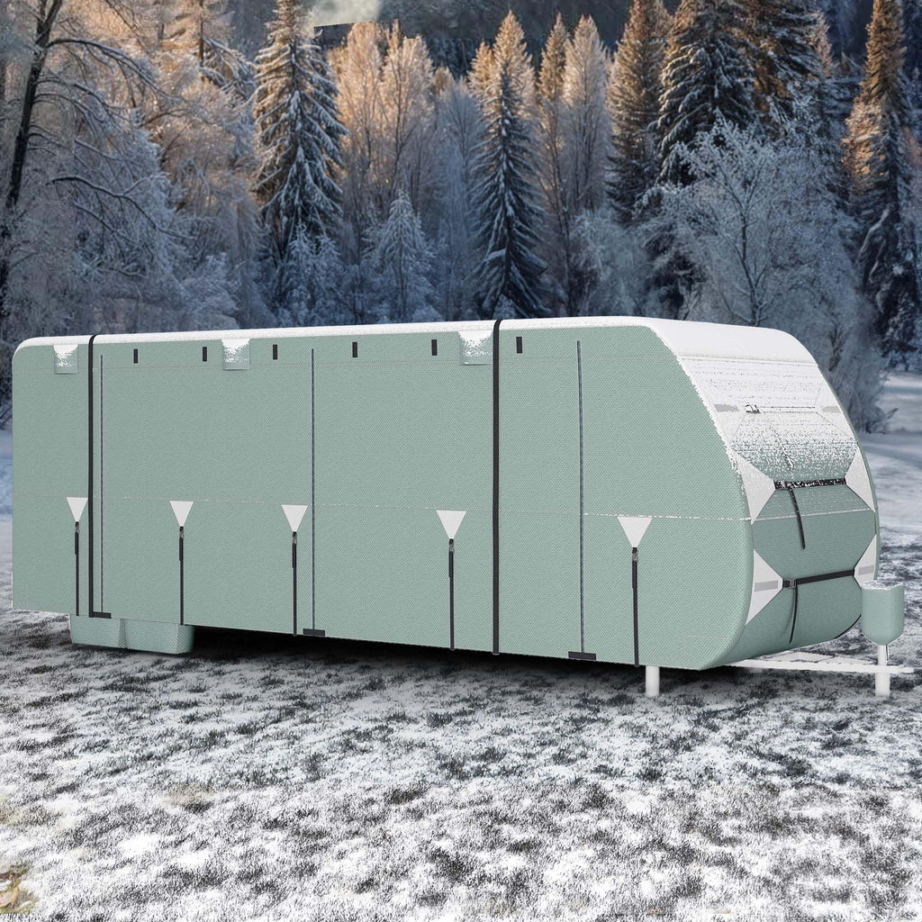 24-27FT Waterproof 7-Layer Camper Cover with Tongue Jack Cover, Tire Covers, Gutter Covers W6152