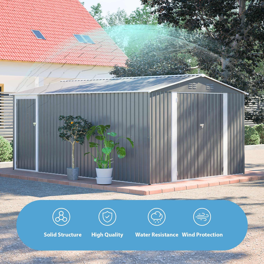10x14 FT Light Gray Metal Storage Shed S39078