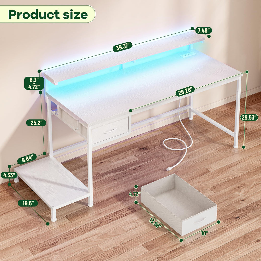 White Computer Desk with Power Outlet T967