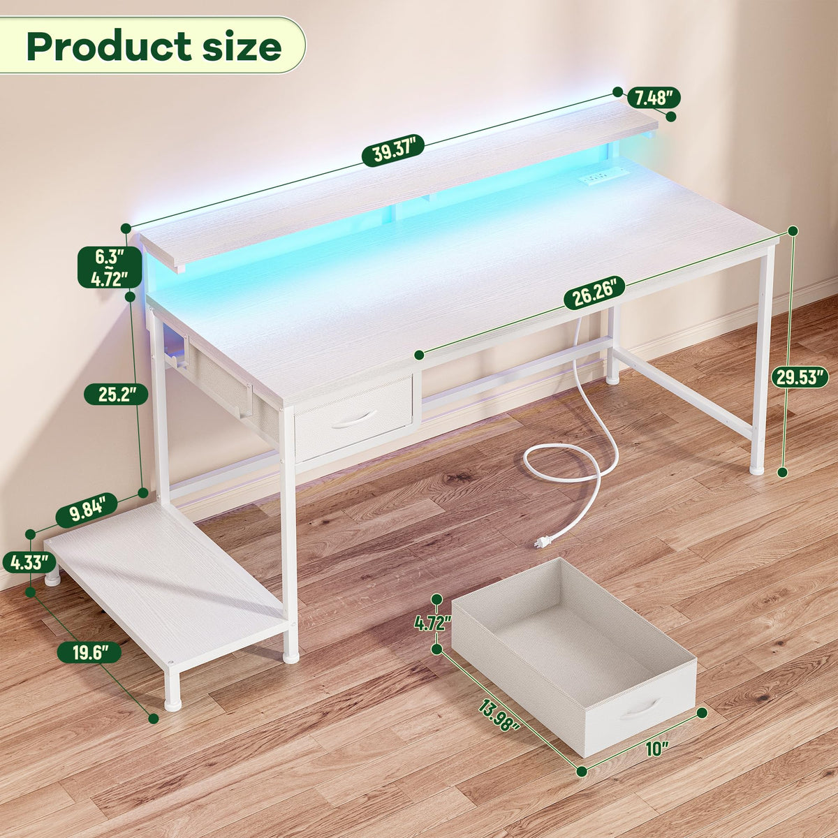 White Computer Desk with Power Outlet T967