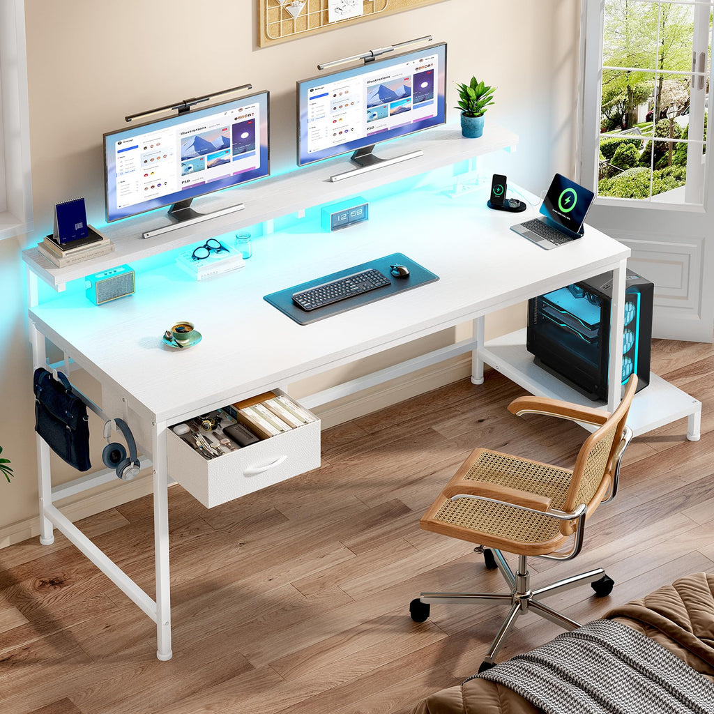 White Computer Desk with Power Outlet T967