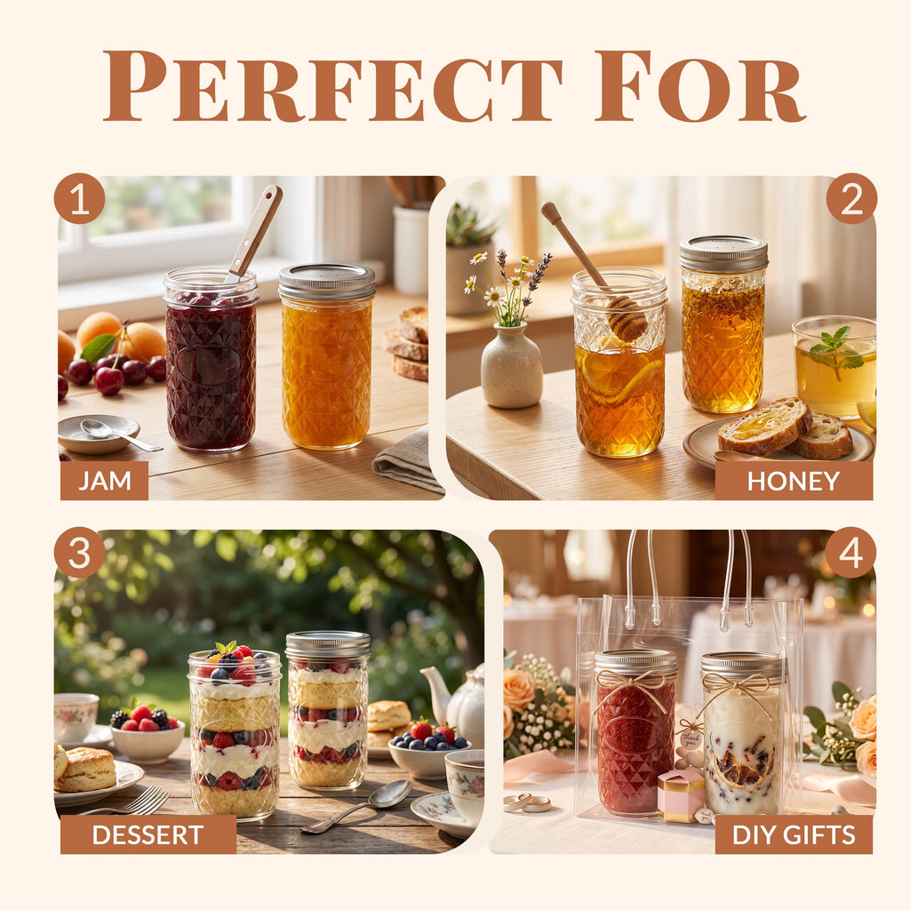12 Pack 12oz Regular Mouth Glass Jars With Lids L74279